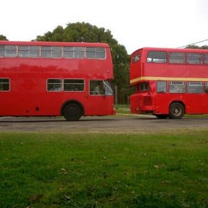 2 red buses